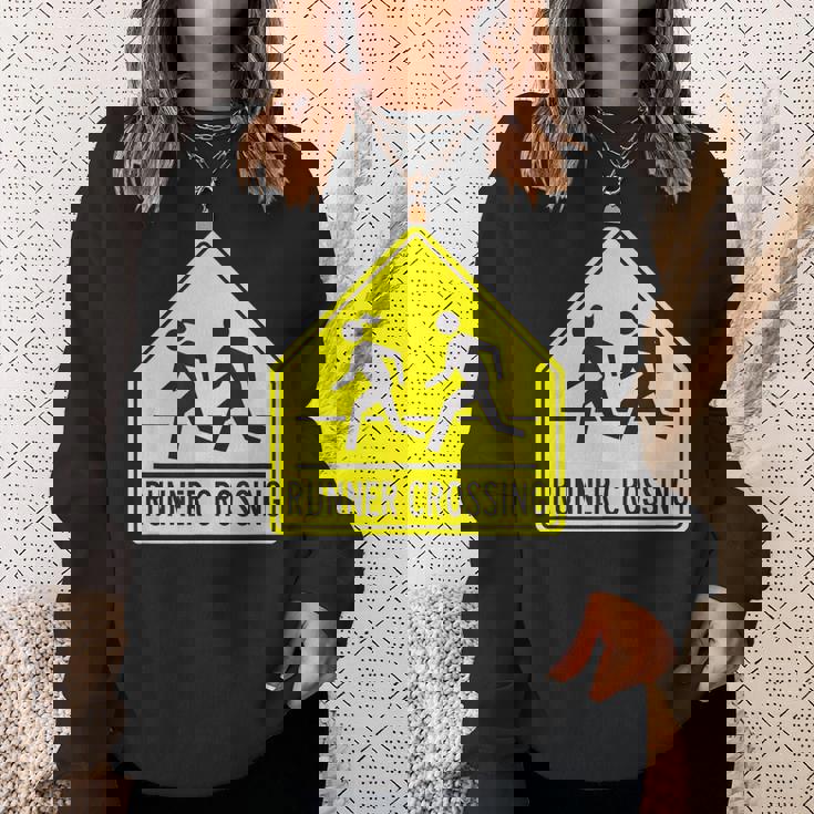 ランナー クロッシング サイン モチベーションを高める 面白い ランニング スウェットシャツ 彼女への贈り物