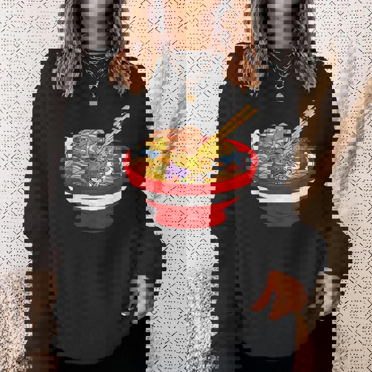 ラーメンを食べる三匹のかわいいカエルのお揃い アニメ恋人 食通 スウェットシャツ 彼女への贈り物