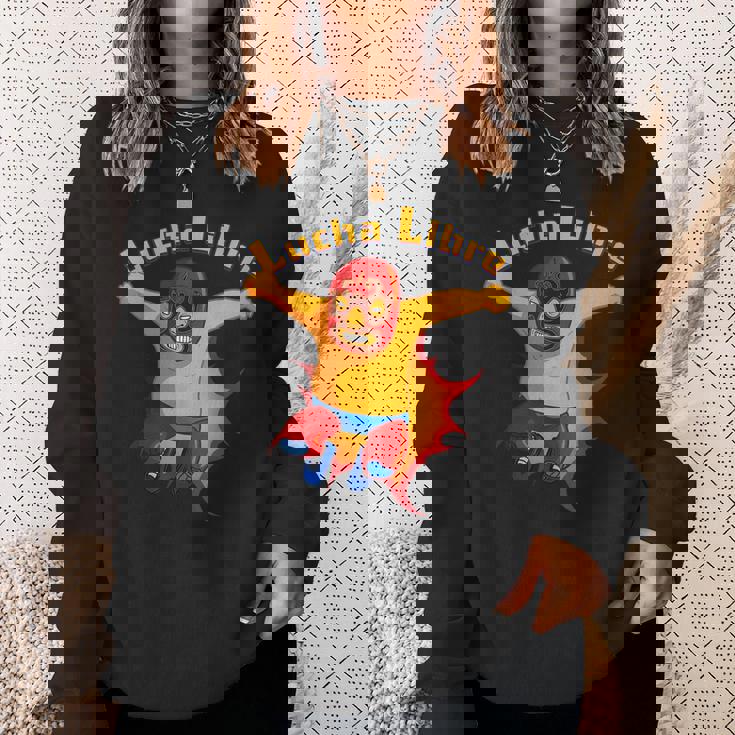 ルチャリブレメキシコ覆面レスラー漫画アクションポーズ スウェットシャツ 彼女への贈り物