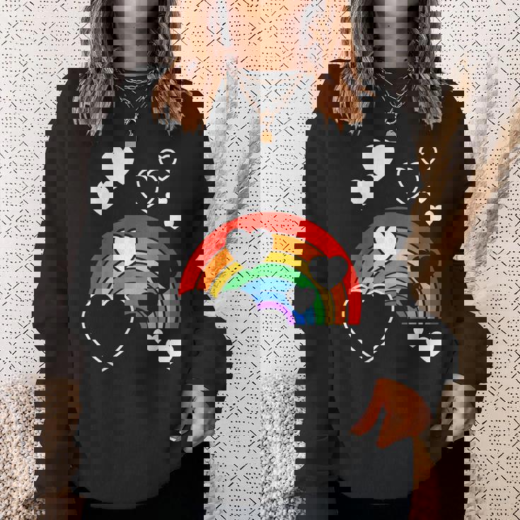 レインボーカラー ホワイト ハート ハート 雨 虹 旗 スウェットシャツ 彼女への贈り物