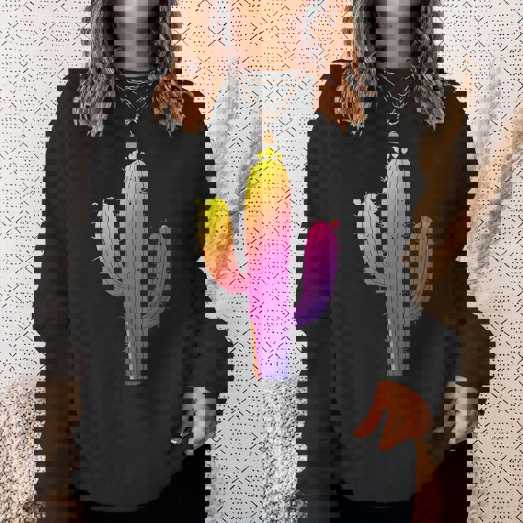 レインボーサボテン 砂漠の夕日と太陽の雰囲気 スウェットシャツ 彼女への贈り物