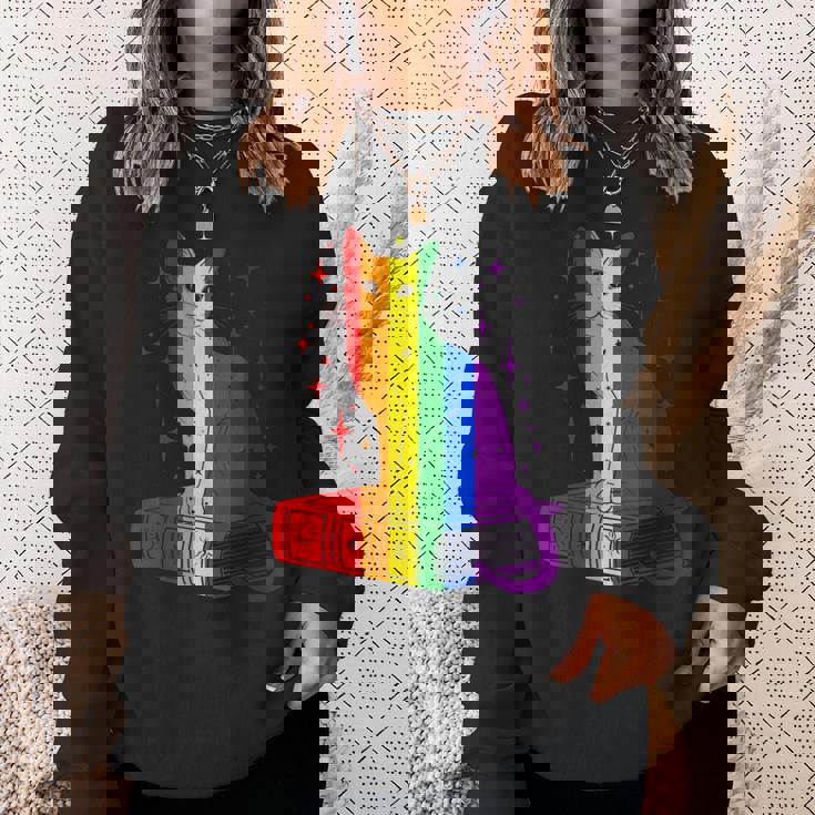 レインボー猫と本と星 Lgbt プライド スウェットシャツ 彼女への贈り物