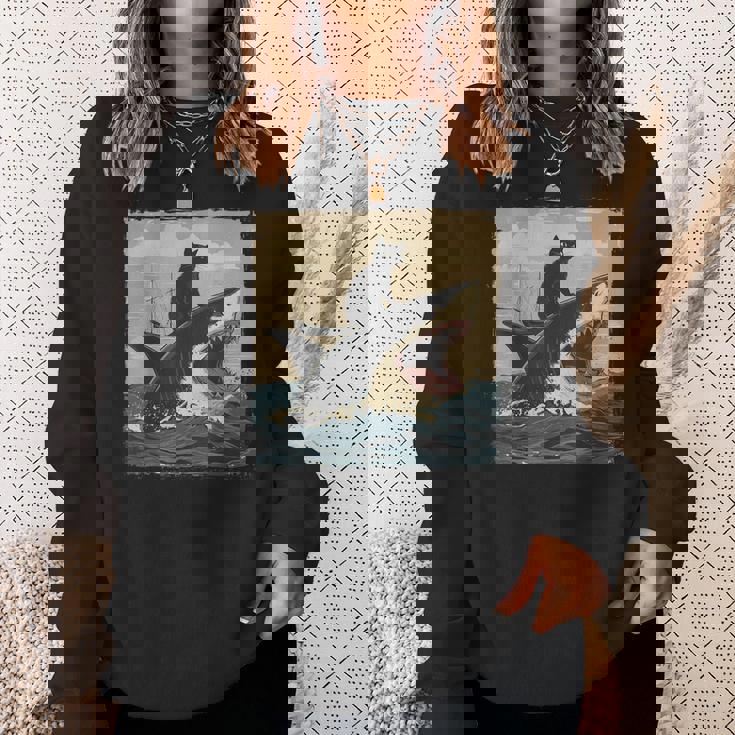 レトロ 猫 噛む サメ ユーモラス 猫 駄洒落 ミーム 猫s サメ スウェットシャツ 彼女への贈り物