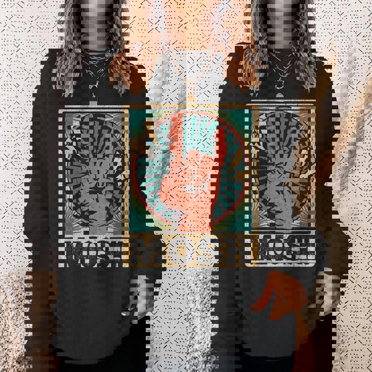 レトロなヴィンテージサインオブザホーンモッシュヘビーロックミュージック スウェットシャツ 彼女への贈り物