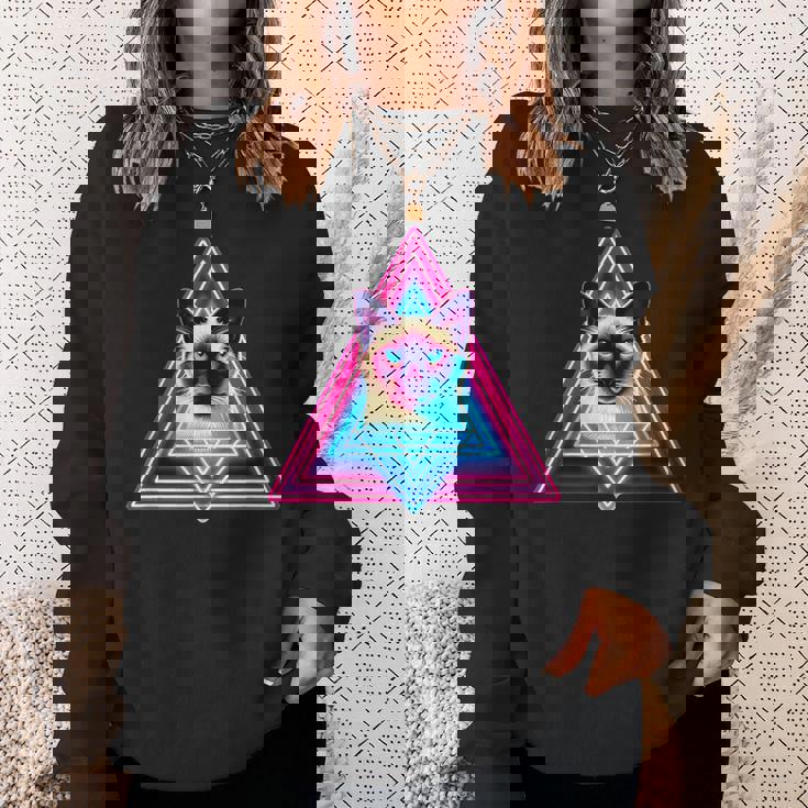 レトロな三角形のピラミッド猫のシャム猫 スウェットシャツ 彼女への贈り物
