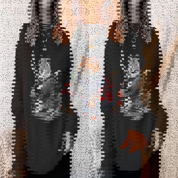 レトロな日本の侍猫グラフィック 猫愛好家 スウェットシャツ 彼女への贈り物