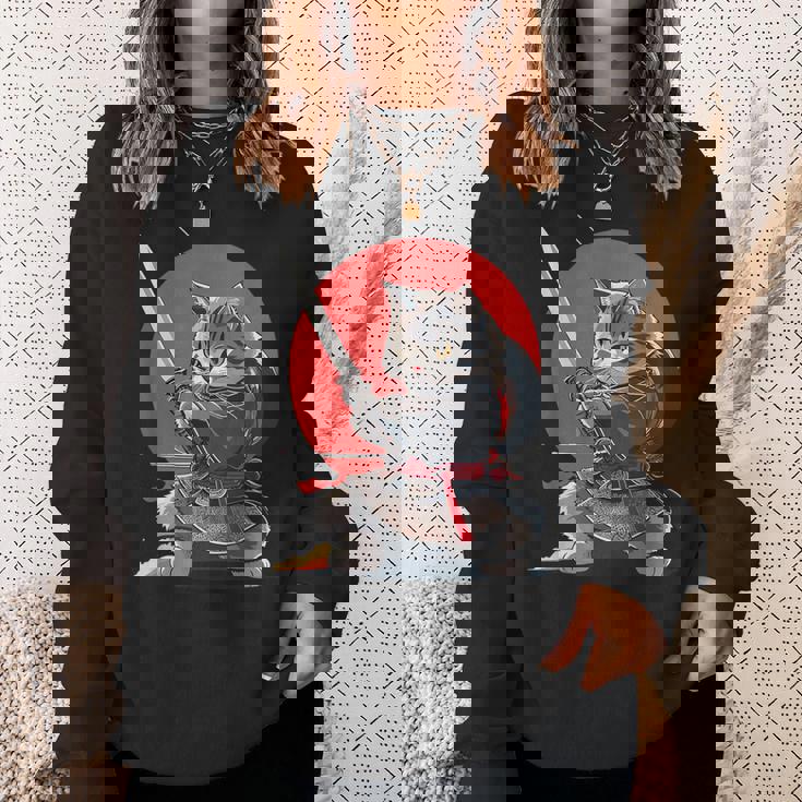 レトロな日本の侍猫グラフィック 猫愛好家 スウェットシャツ 彼女への贈り物