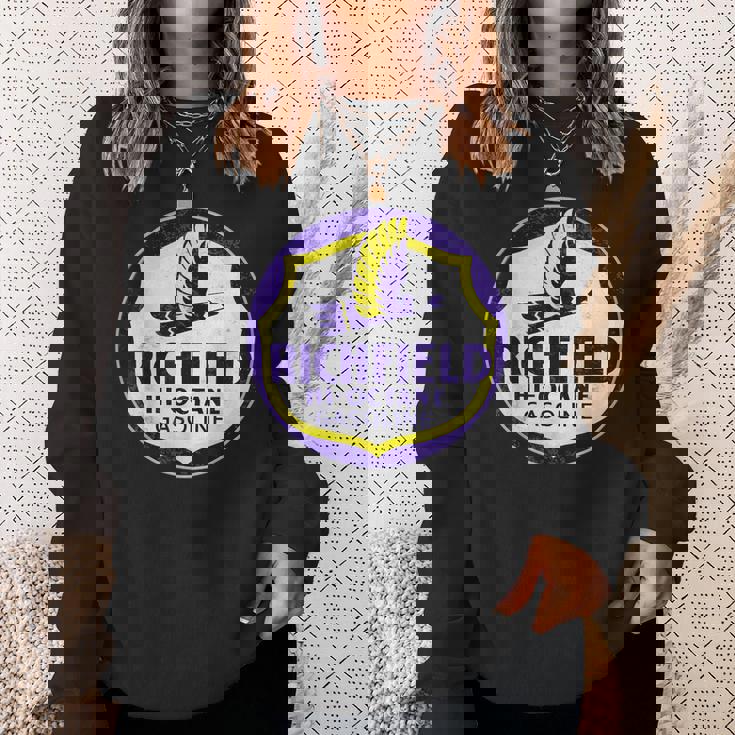 レトロヴィンテージガソリンスタンド リッチフィールドガソリン車 バイクガレージ スウェットシャツ 彼女への贈り物