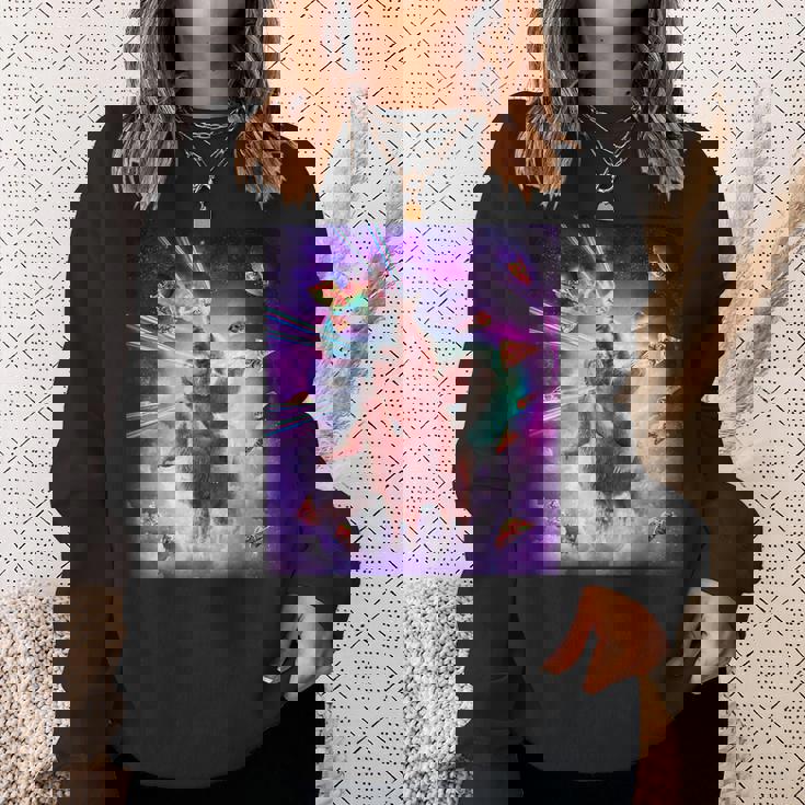 レーザーアイズスペースキャットライディングナマケモノ、ラマ-レインボー スウェットシャツ 彼女への贈り物