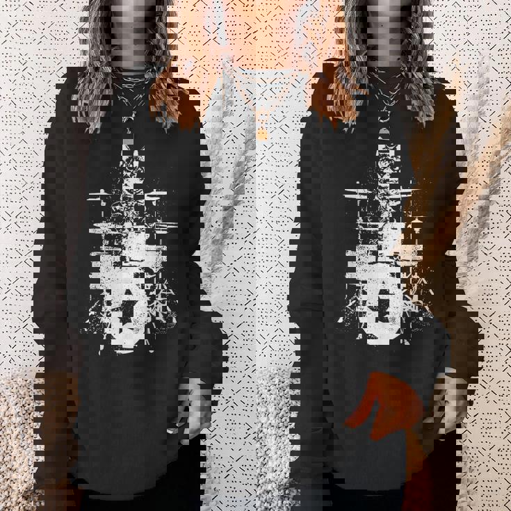 ロックスター ドラマー 猫 ドラム演奏 ミュージシャン バンド 音楽好き スウェットシャツ 彼女への贈り物