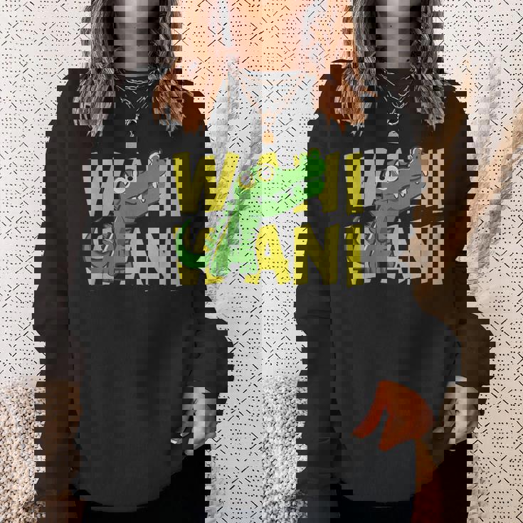 ワニ 鰐 クロコダイル イラスト 爬虫類 おもしろ かわいい おしゃれ ワニ好き スウェットシャツ 彼女への贈り物