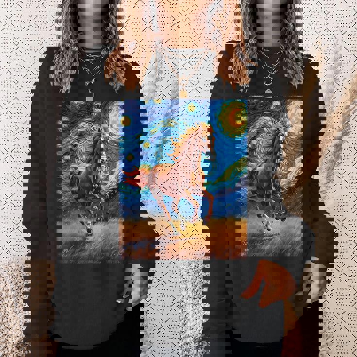 ヴァンゴッホの星空の夜ワイルドホースマスタングアニマル愛好家 スウェットシャツ 彼女への贈り物