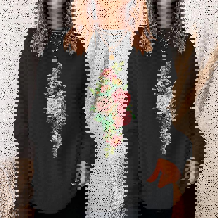 ヴィンテージ フローラル ボタニカル ピンク レッド ホワイト ローズ スウェットシャツ 彼女への贈り物