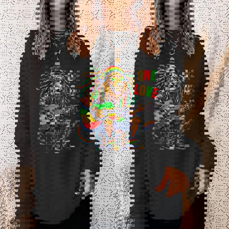 ヴィンテージ ラスタ ライオン レゲエ 音楽 One Loveibe ギター グラフィック スウェットシャツ 彼女への贈り物