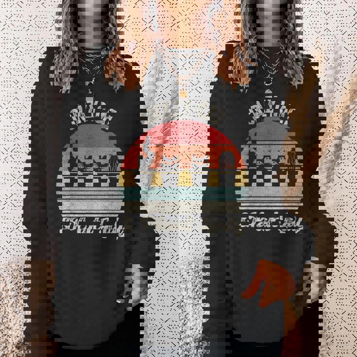 ヴィンテージ レトロ クレイジー キャット & プラント レディ サボテン 多肉植物 ママ スウェットシャツ 彼女への贈り物