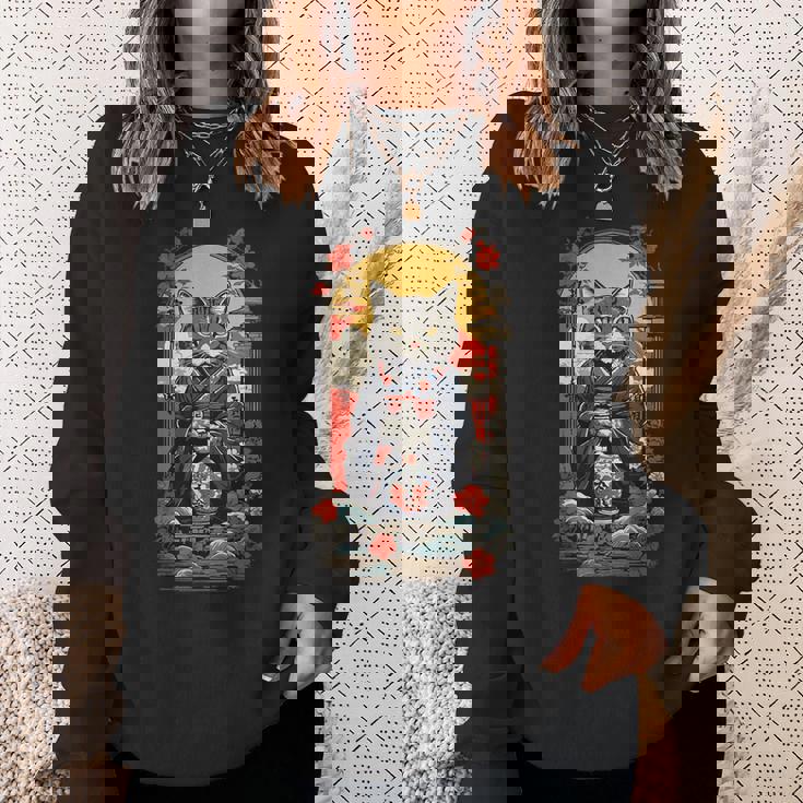 ヴィンテージジャパンの日本酒の猫ポスターデザイン。 スウェットシャツ 彼女への贈り物