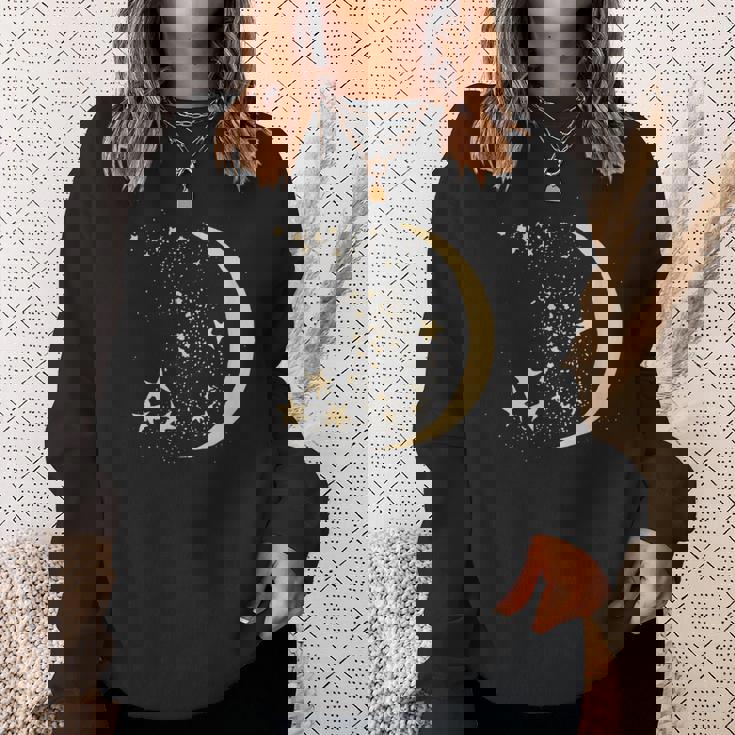 ヴィンテージ三日月と星宇宙アートイラストtシャツ スウェットシャツ 彼女への贈り物