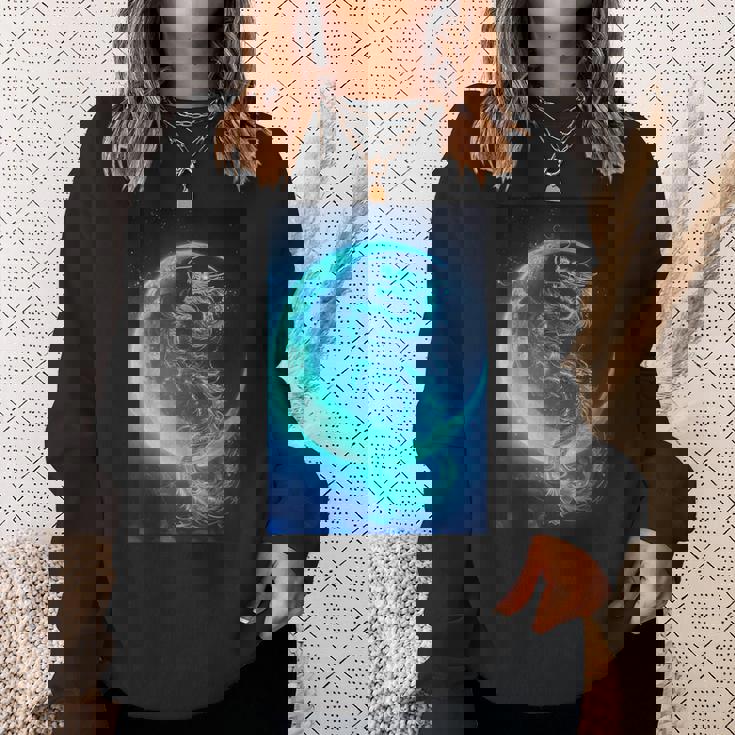 三日月のドラゴン ブルーギャラクシー天文学 アート スウェットシャツ 彼女への贈り物