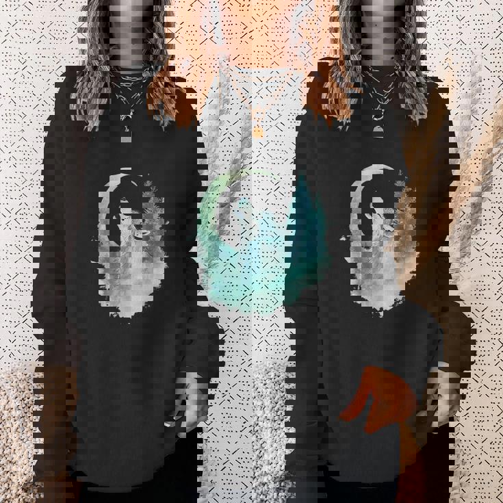 三日月の下で遠吠えするオオカミ 野生動物 スウェットシャツ 彼女への贈り物