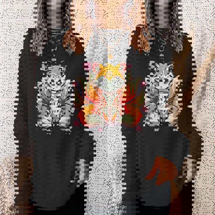 九尾 狐 きつね 日本の桜 スウェットシャツ 彼女への贈り物