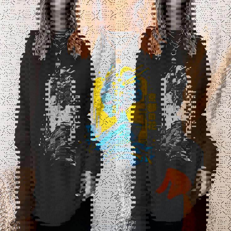 京の花、芸者イラスト サイバーパンク風 スウェットシャツ 彼女への贈り物