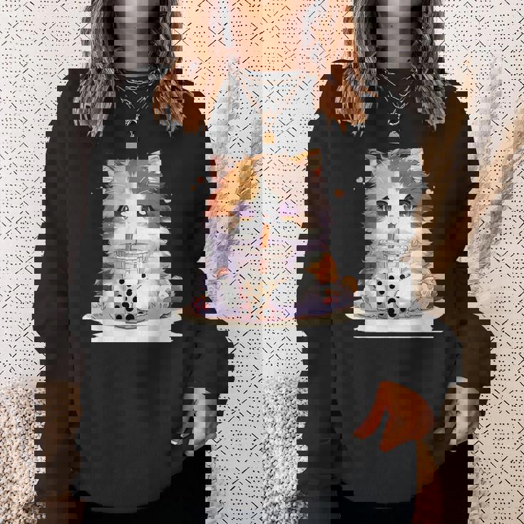 原宿竹下通りの可愛い子猫 アニメ好き オタクを癒すタピオカ茶 スウェットシャツ 彼女への贈り物