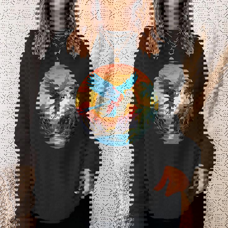 夕日の美しいコンゴウインコ、スカーレットコンゴウインコ スウェットシャツ 彼女への贈り物