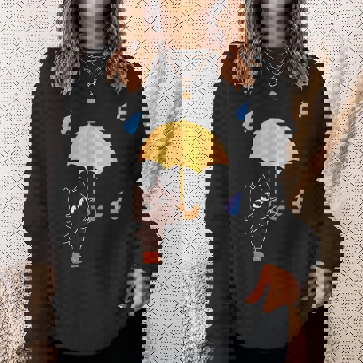 大人かわいい絵本の猫 雨の日 スウェットシャツ 彼女への贈り物