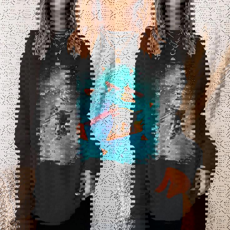 宇宙 レーザー目 猫 ピザに乗る猫 ギャラクシーキャット スウェットシャツ 彼女への贈り物