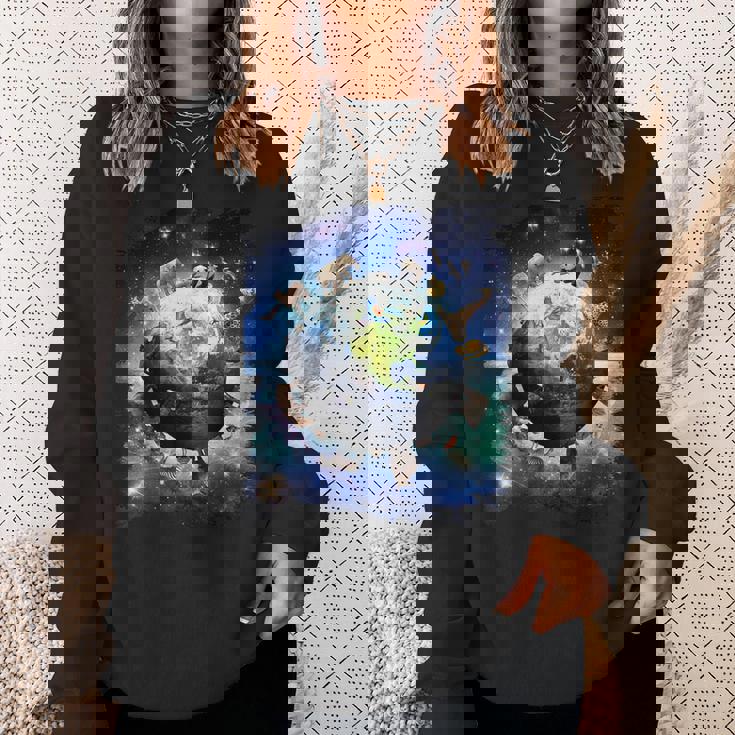 宇宙地球動物グループシーン スウェットシャツ 彼女への贈り物