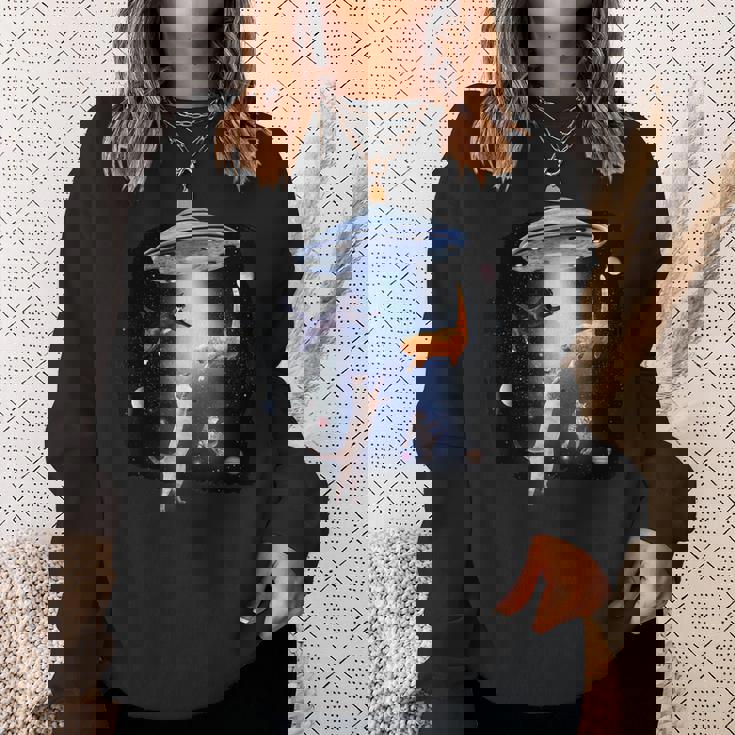 宇宙猫 面白い宇宙猫銀河ufoエイリアンアブダクション スウェットシャツ 彼女への贈り物