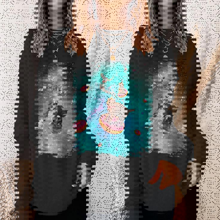 宇宙猫 ドーナツに乗るドーナツ 銀河猫 スウェットシャツ 彼女への贈り物