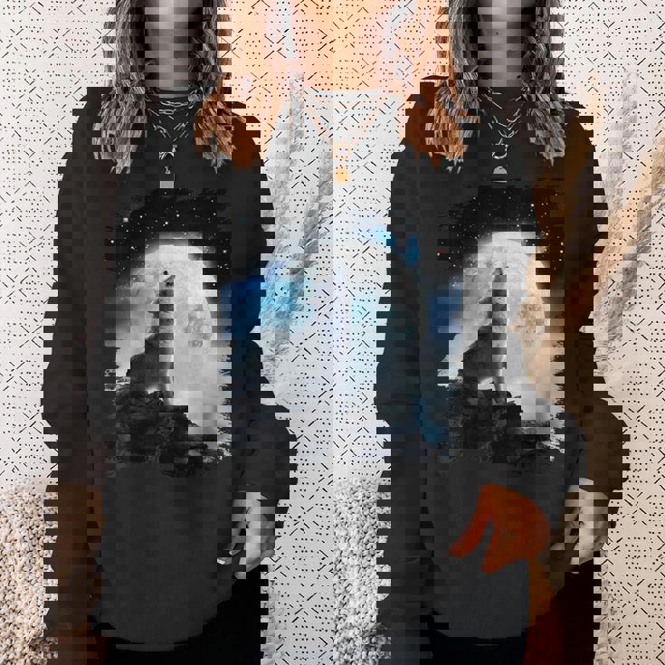 宇宙空間 オオカミ 月に遠吠えするオオカミ スウェットシャツ 彼女への贈り物