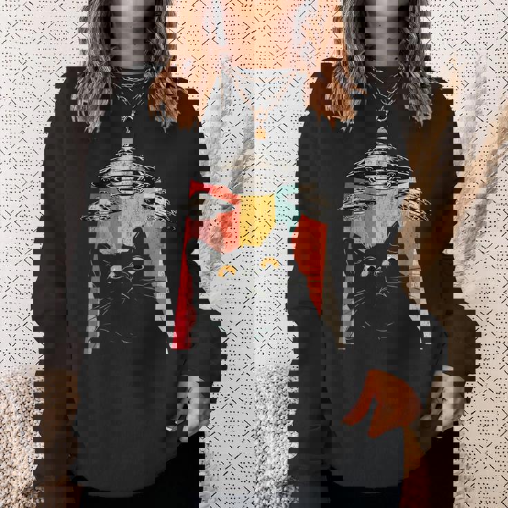 宇宙船 宇宙人 猫 Ufo 黒猫 面白い スウェットシャツ 彼女への贈り物