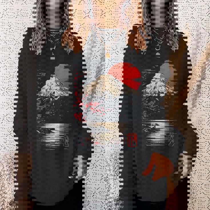 富士山と桜の至福 ヴィンテージ日本美術フュージョンtシャツ スウェットシャツ 彼女への贈り物