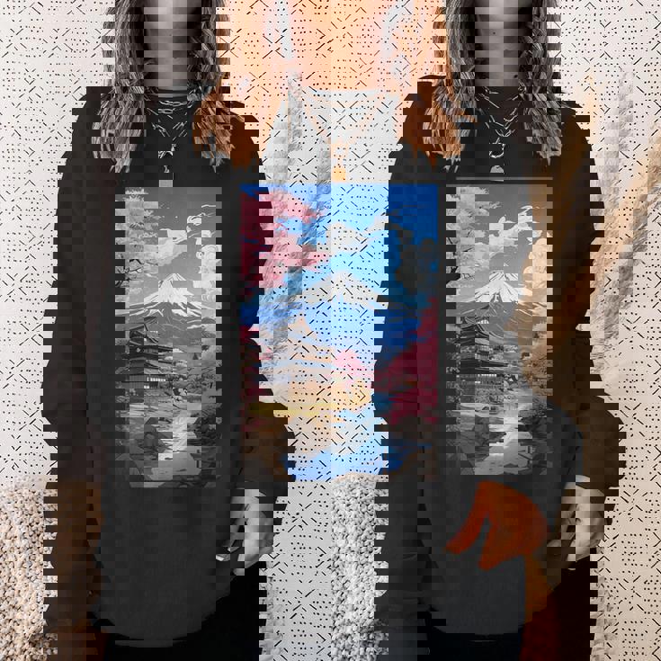 寺と富士山のある日本の風景 スウェットシャツ 彼女への贈り物