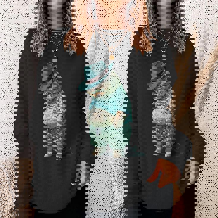 帽子をかぶった面白い太った猫 Ia アート デザイン太った子猫猫愛好家 スウェットシャツ 彼女への贈り物