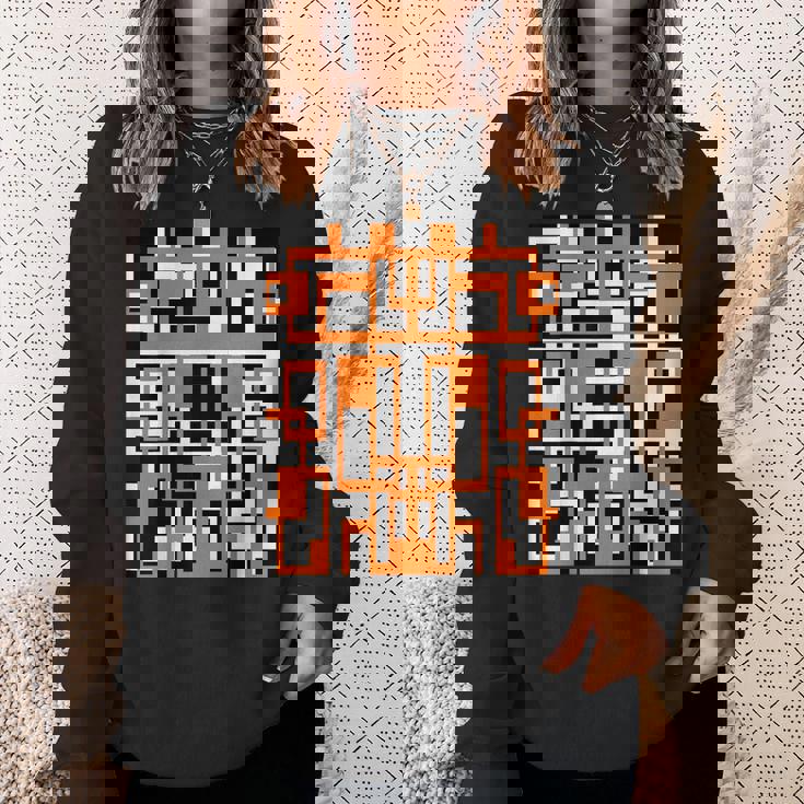 幾何学的図形 パターン オレンジ 白 黒 背景 スウェットシャツ 彼女への贈り物