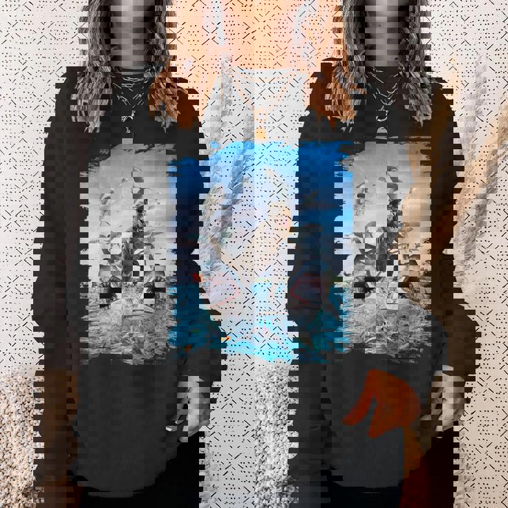 恐竜乗馬サメ ビーチオーシャンサメ サングラス 面白い スウェットシャツ 彼女への贈り物