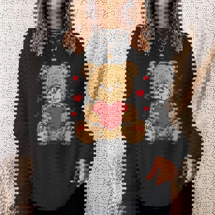 愛らしいハート付きテディベア ラブぬいぐるみ スウェットシャツ 彼女への贈り物