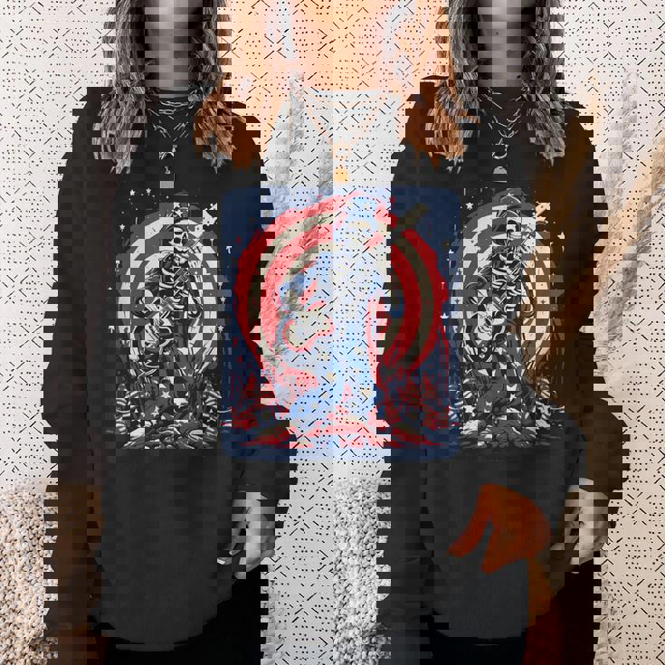 愛国的なスケルトン ロックンロールミュージック アメリカンスタイル スウェットシャツ 彼女への贈り物