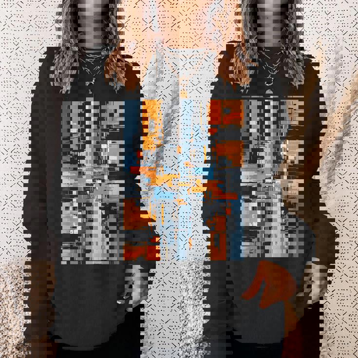 抽象幾何アート オレンジ青 モダン Abstract Geometric Composition スウェットシャツ 彼女への贈り物