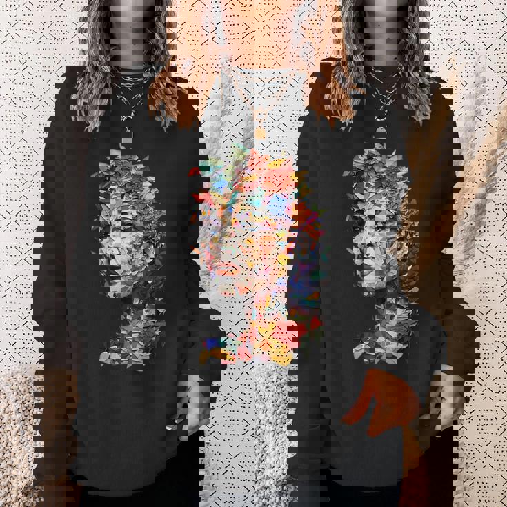 抽象的 カラフルである 花 女 芸術 顔 スウェットシャツ 彼女への贈り物