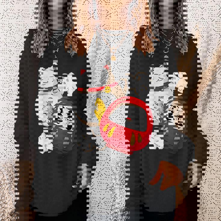 招き猫 招き猫だるま カワイイ スウェットシャツ 彼女への贈り物