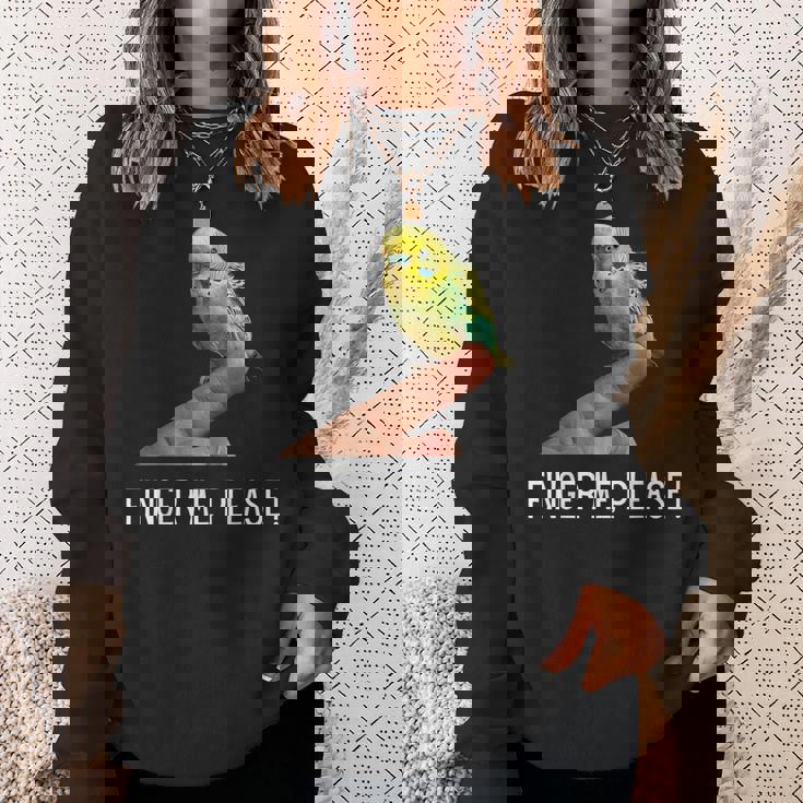 指の上のセキセイインコ 楽しいインコ セキセイインコ 鳥好きのギフト スウェットシャツ 彼女への贈り物