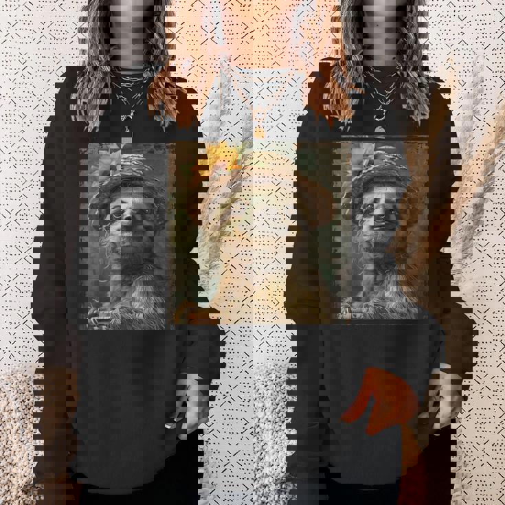 日よけ帽子をかぶったかわいいナマケモノ、面白いナマケモノ スウェットシャツ 彼女への贈り物