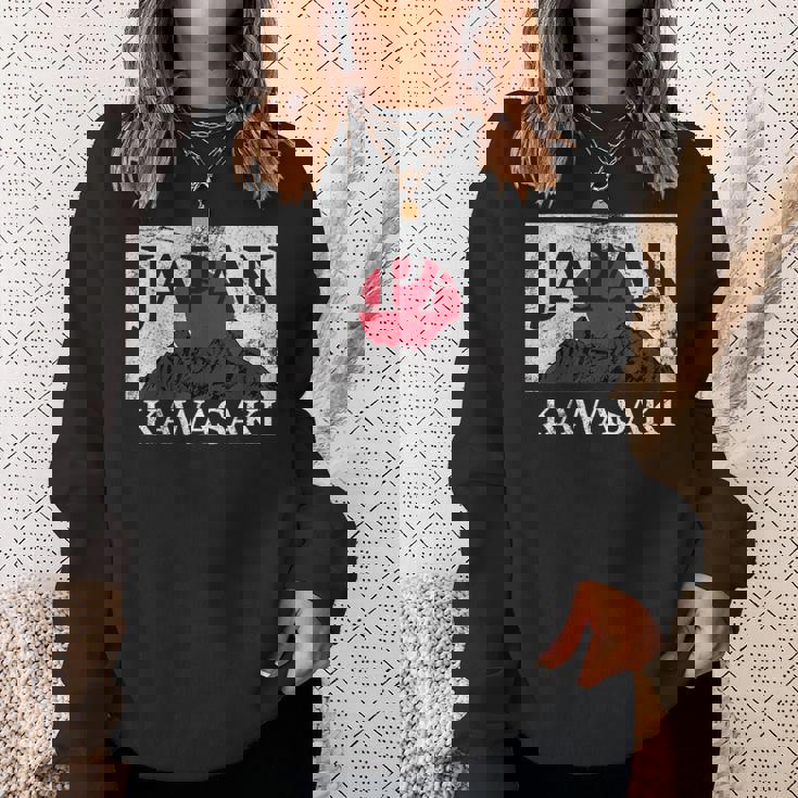 日本 カワサキ 富士山 旗 スウェットシャツ 彼女への贈り物