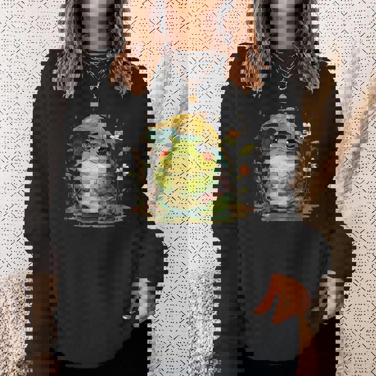 日本のかわいいコテージコアフロッグ 不機嫌な日本のカエル スウェットシャツ 彼女への贈り物