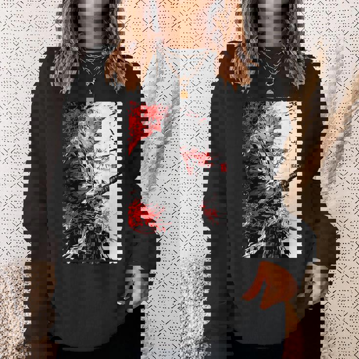 日本のクモユリ 侍 猫 グランジ 浮世絵 アニメアート スウェットシャツ 彼女への贈り物