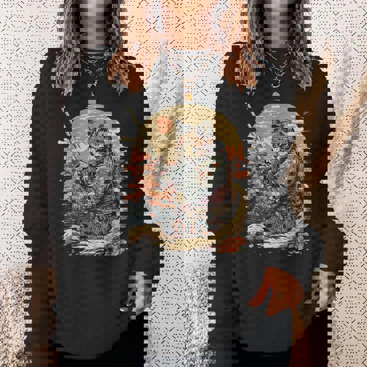 日本のサムライキャットプリント スウェットシャツ 彼女への贈り物